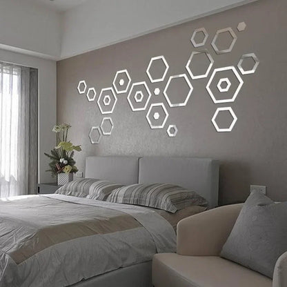 24pcs 3D Hexagonal Mirror Wall Stickers for Home Decor - Smarsty