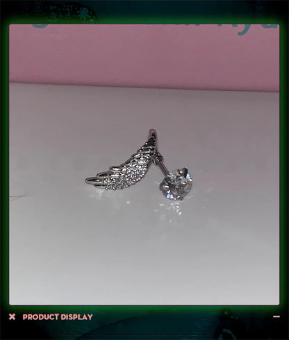 Stainless Steel Ear Cuff With Rhinestone Wing Sparkle - Smarsty