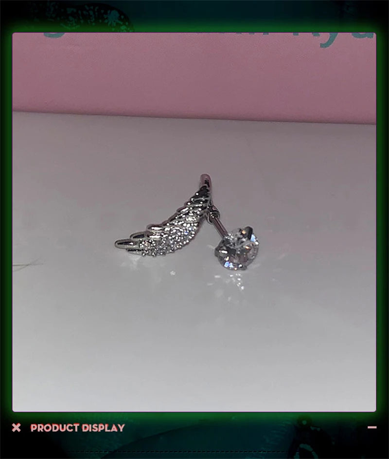 Stainless Steel Ear Cuff With Rhinestone Wing Sparkle - Smarsty