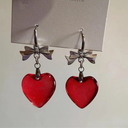Harajuku Red Glass Heart Dangle Earrings for Stylish Women - Smarsty