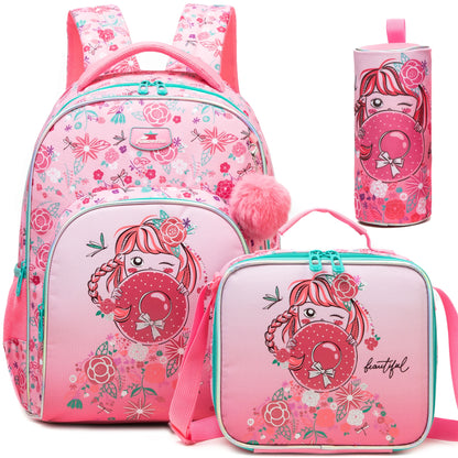 Colorful Floral Girls Backpack Set With Lunch Box 3 Piece - Smarsty