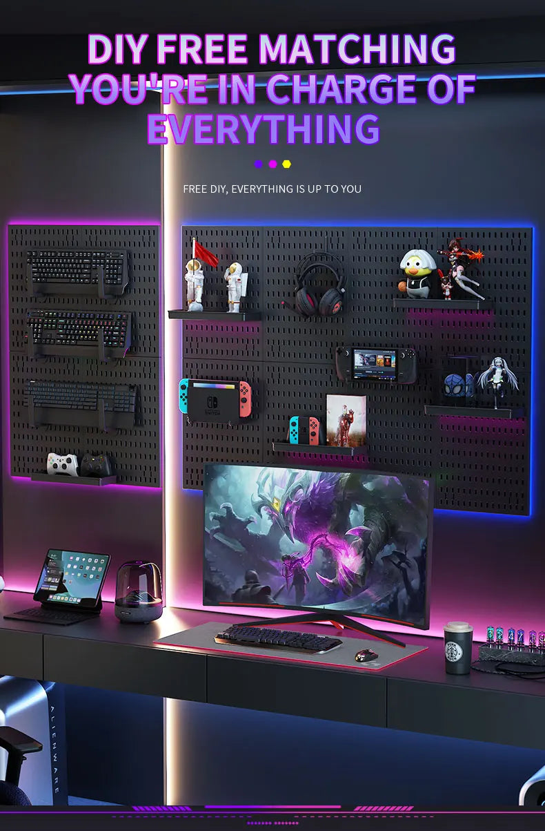 No Punching Pegboard Wall Organizer Panel Shelves For Gamer Room,bathroom,kitchen Storage Rack Organizer Pegboard Accessories