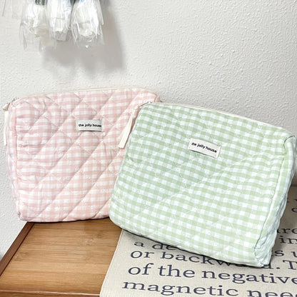 Solid Color Plaid Makeup Bag Travel Cosmetic Organizer - Smarsty