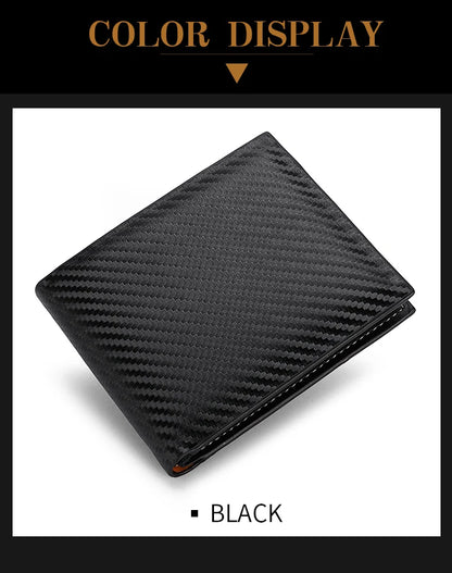 New Carbon Fiber Short Wallet Men's Card Bag Integrated Zipper Change Bag Holder - Smarsty