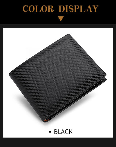New Carbon Fiber Short Wallet Men's Card Bag Integrated Zipper Change Bag Holder - Smarsty