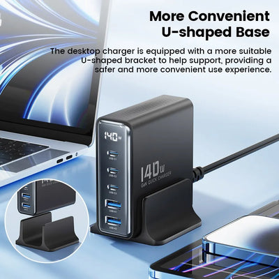 GaN USB Charger 140W 5in1 Desktop with LED Display Ports - Smarsty