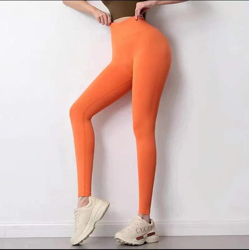 [Seamless Solid Color Yoga Leggings] Solid Color Seamless Yoga Leggings, High Waist Fitness Running Workout Sports Pants, Women' - Smarsty