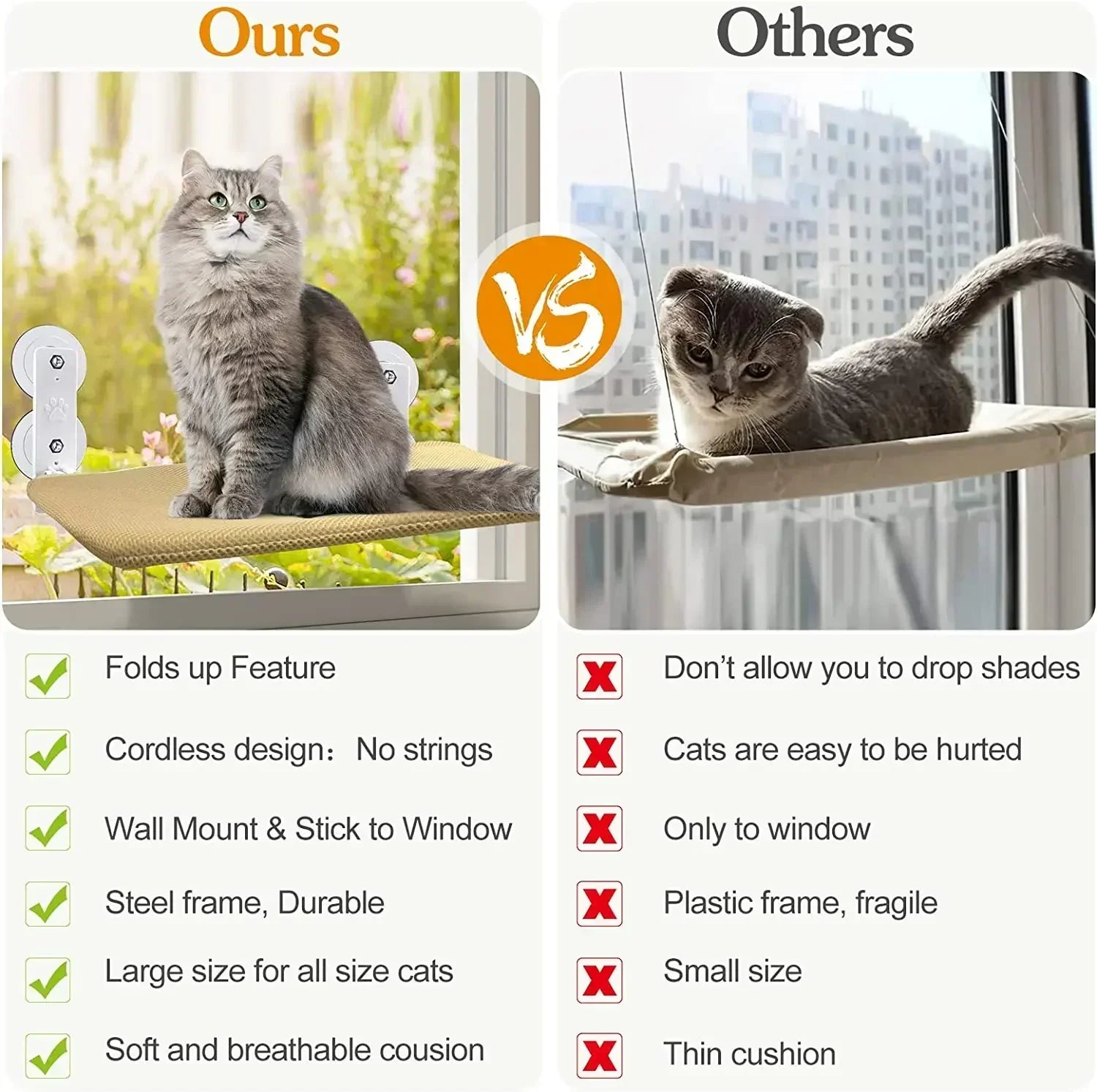 Cordless Cat Hammock With Suction Cups For Sunbathing - Smarsty