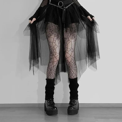 Sexy Net Yarn High-Waisted Irregular Skirt for Women Summer New European and American Gothic Style Versatile Casual Skirts - Smarsty