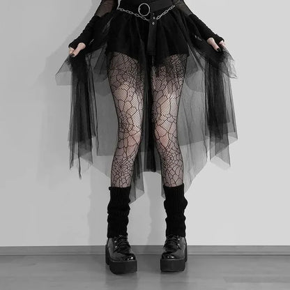 Sexy Net Yarn High-Waisted Irregular Skirt for Women Summer New European and American Gothic Style Versatile Casual Skirts - Smarsty