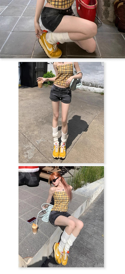 Women's Grey Denim Shorts Low Waist Mini Jeans Shorts 2000s Vintage 90s Y2k Emo Cowboy Short Pants Harajuku Clothes Summer 2024 - Smarsty