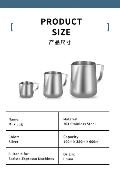 Milk Frother Jug Stainless Steel Container 100ML 350ML 600ML Frothing Pitcher Coffee Cups Latte Barista Espresso Maker Accessory - Smarsty