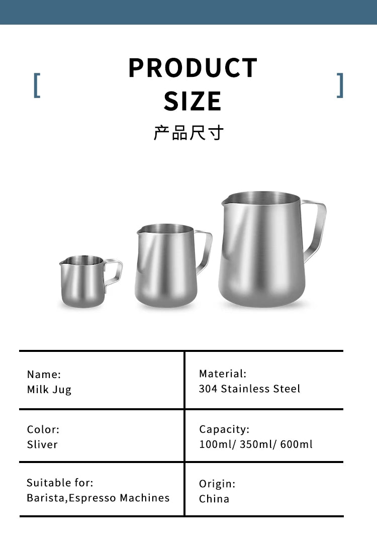 Milk Frother Jug Stainless Steel Container 100ML 350ML 600ML Frothing Pitcher Coffee Cups Latte Barista Espresso Maker Accessory - Smarsty