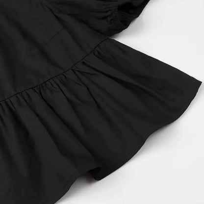 MUJER Ruffle Blouses Woman Puff Sleeve Shirts and Blouses for Women White Black Ruched Crop Top Female Ruched Women's Blouse - Smarsty