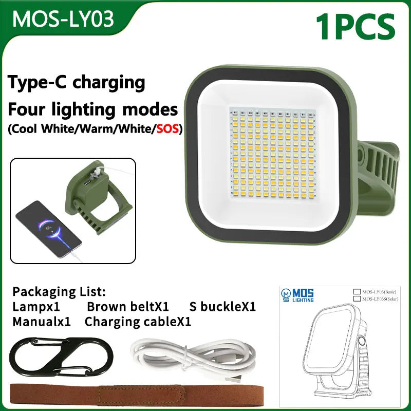 MOSLIGHTING Solar Chargin Tent Strong Light with Magnet Zoom Portable Torch Camping lantern Work Maintenance Lighting 80W LED