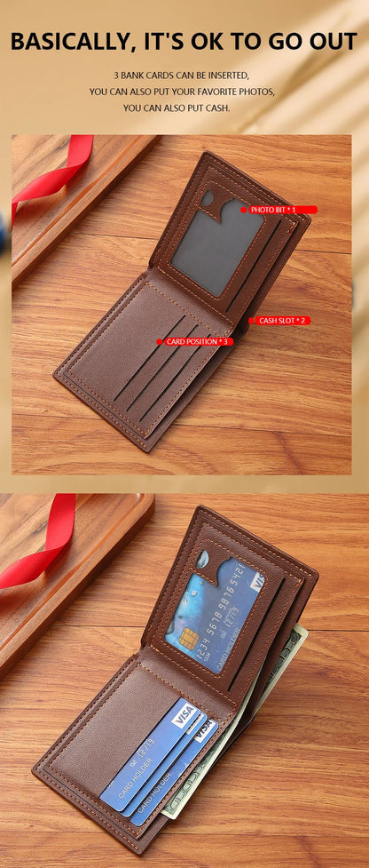 Men Short Bifold Faux Leather Masculina Billetera Credit ID Card Holder Wallet Billfold Purse Clutch Solid Hombre Business Slim - Smarsty