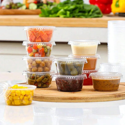 50/100pcs  2oz Portion Cups With Lids Disposable Plastic Sauce Container Box Salad Dressing Seasoning Mini Kitchen Organizer