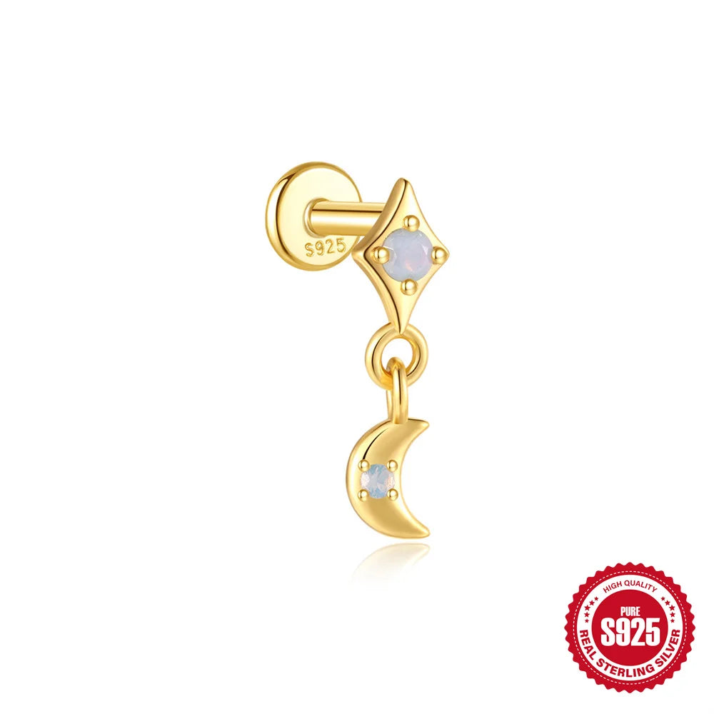 925 Silver Star Moon Zircon Stud Earrings Hypoallergenic - Smarsty