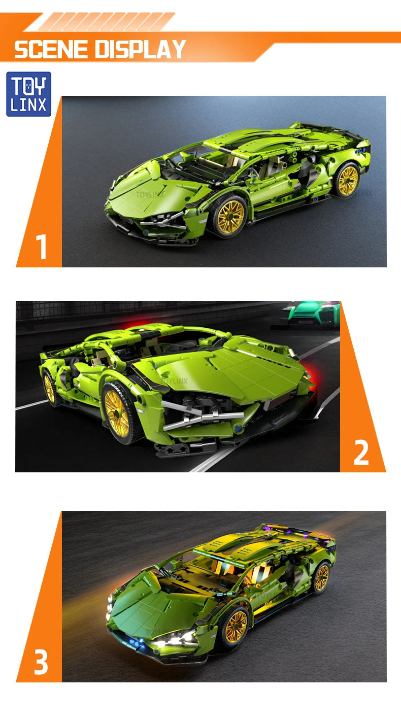ToylinX Technical Building Blocks Racing Sport Car Speed Vehicle Model City Mechanical Super Bricks Puzzle Toys Adult Gift