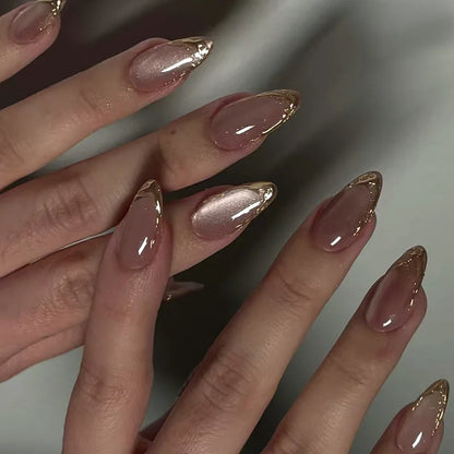 24 Pcs Metallic Cat Eye French Press On Nails - Smarsty