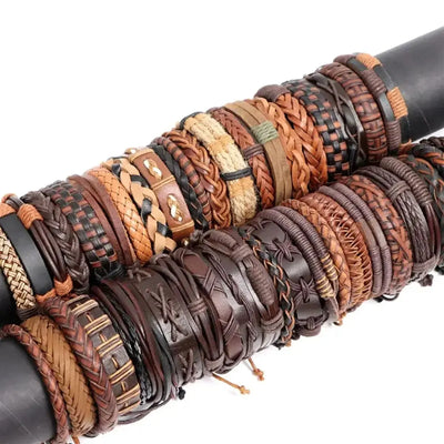 10PCS Unisex Leather Rope Bracelets Vintage Style Gift - Smarsty