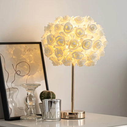 High-End LED Table Lamp with 52 Rose Flower Shade, Polished Metal Base for Bedside, Living Room, and Office Decor