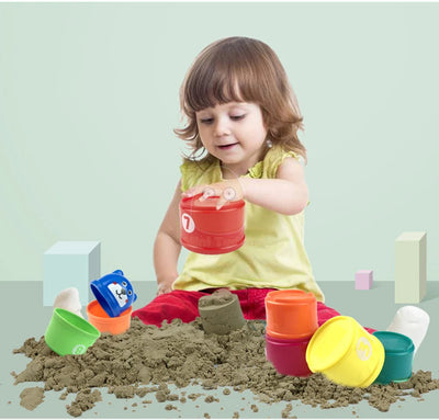 Baby Toys Stacking Cup Cartoon Early Educational Learning Color Number Nesting Sorting Bath Shower Play Water Sand Game For Kids - Smarsty