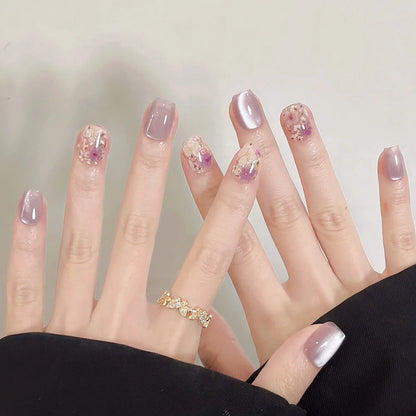 24Pcs Cute Pink Cat Eye Press On Nails Set - Smarsty