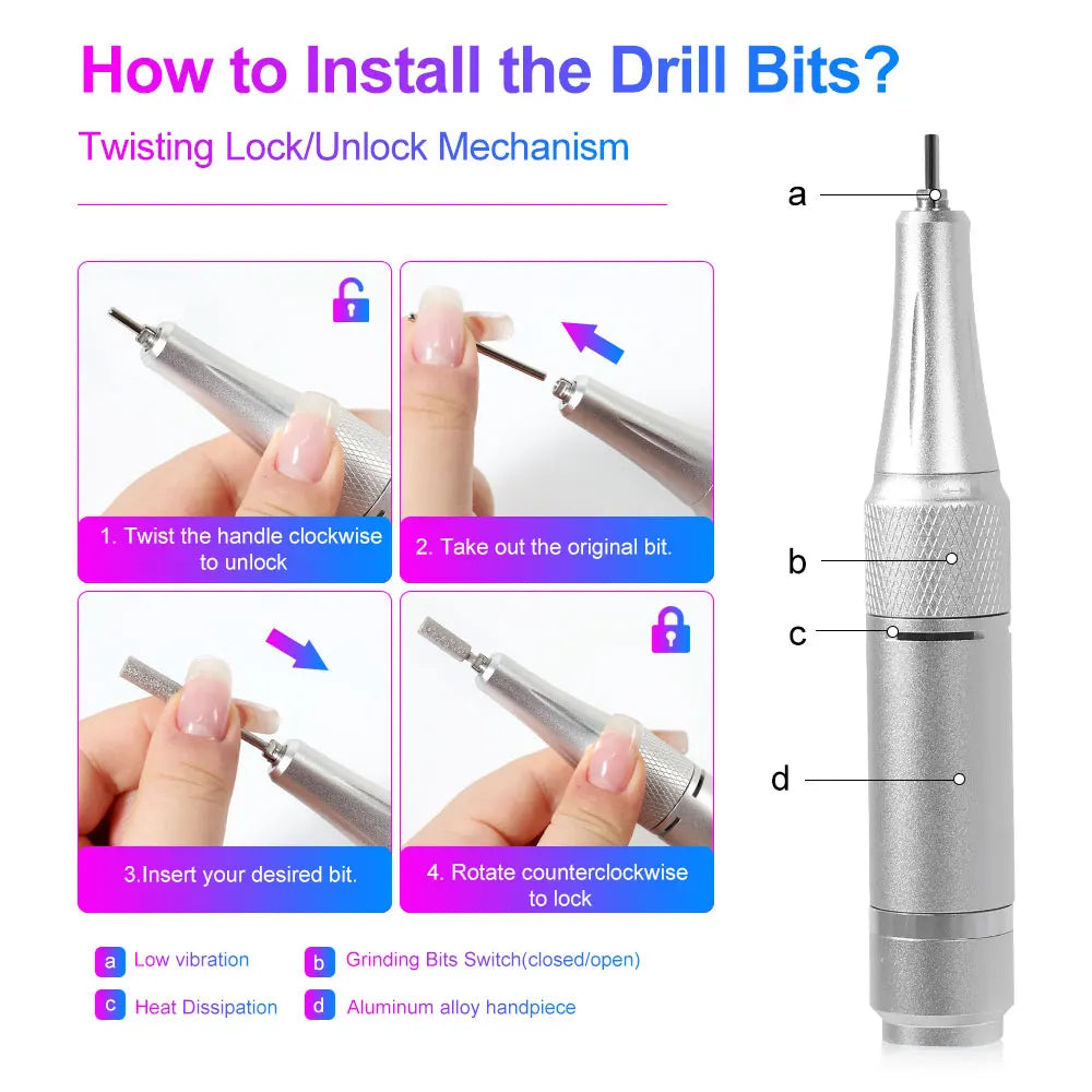 Professional Electric Nail Drill 45000RPM Low Noise Polisher - Smarsty