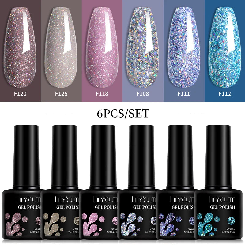LILYCUTE 6Pcs Gel Nail Polish Kit Bright Pink - Smarsty