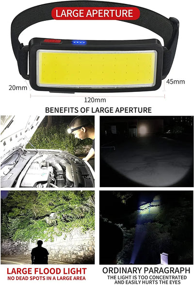 Powerful COB Headlamp Type-c/USB Rechargeable Head Flashlight Built-in Battery Outdoor Fishing Camping Lantern Waterproof Torch by Smarsty