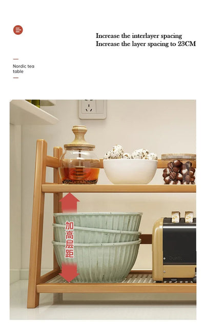 2 Layer Spice Caddy Shelf Bamboo Kitchen Storage Rack Desktop Cabinet Organizer Display Rack Coffee Bar Counter Shelf Cup Holder by Smarsty