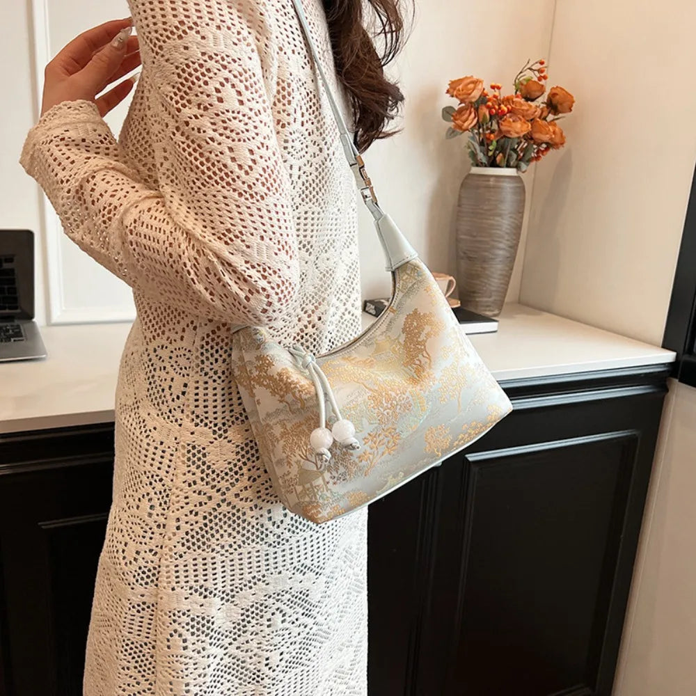 Embroidered Chinese Style Canvas Handbag With Zipper - Smarsty