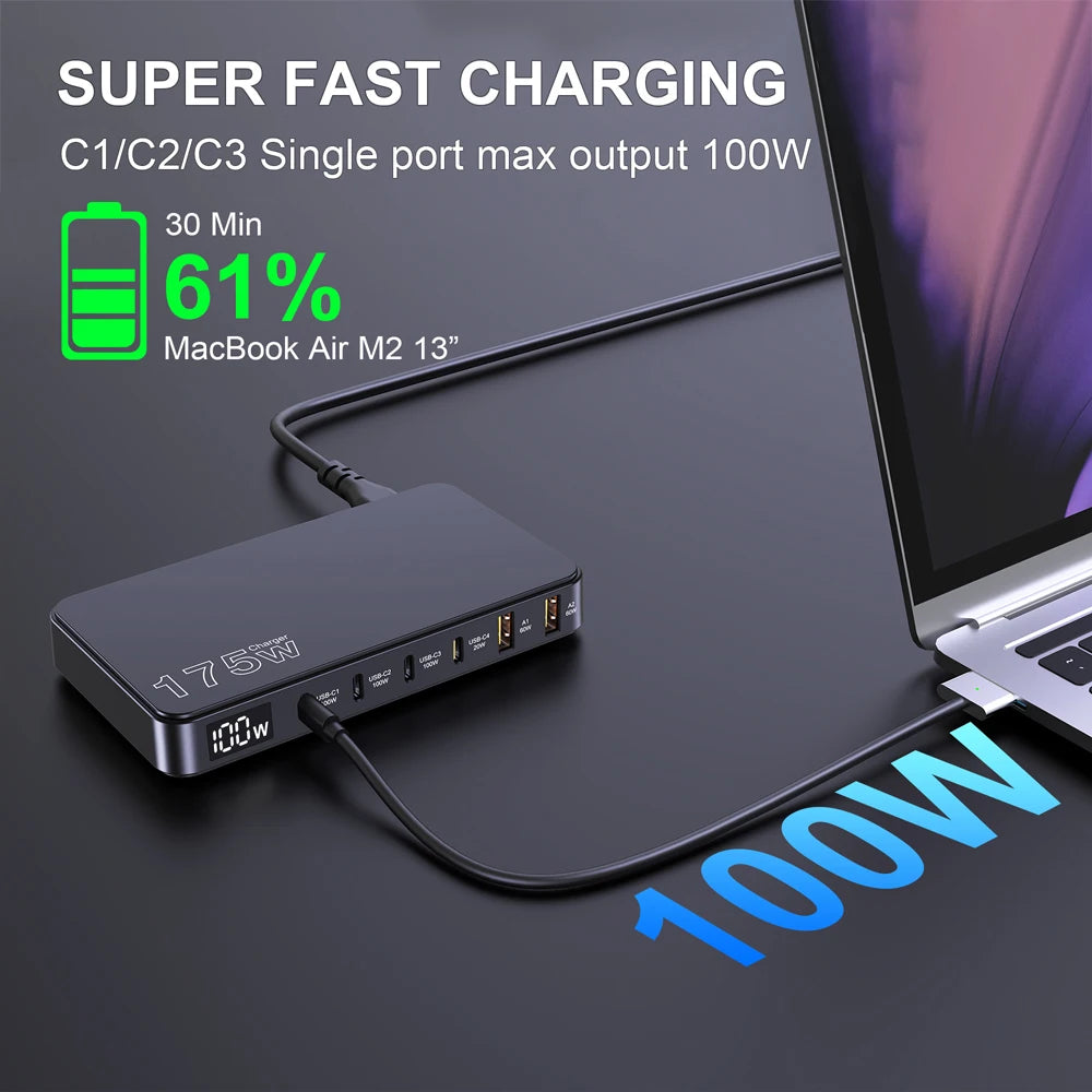 GaN USB C 6Port Desktop Charger With Fast LED Display - Smarsty