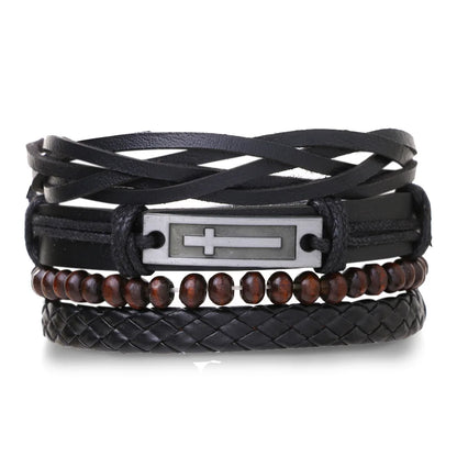 Men’s Leather Braided Bracelets Vintage Ethnic Wristband - Smarsty