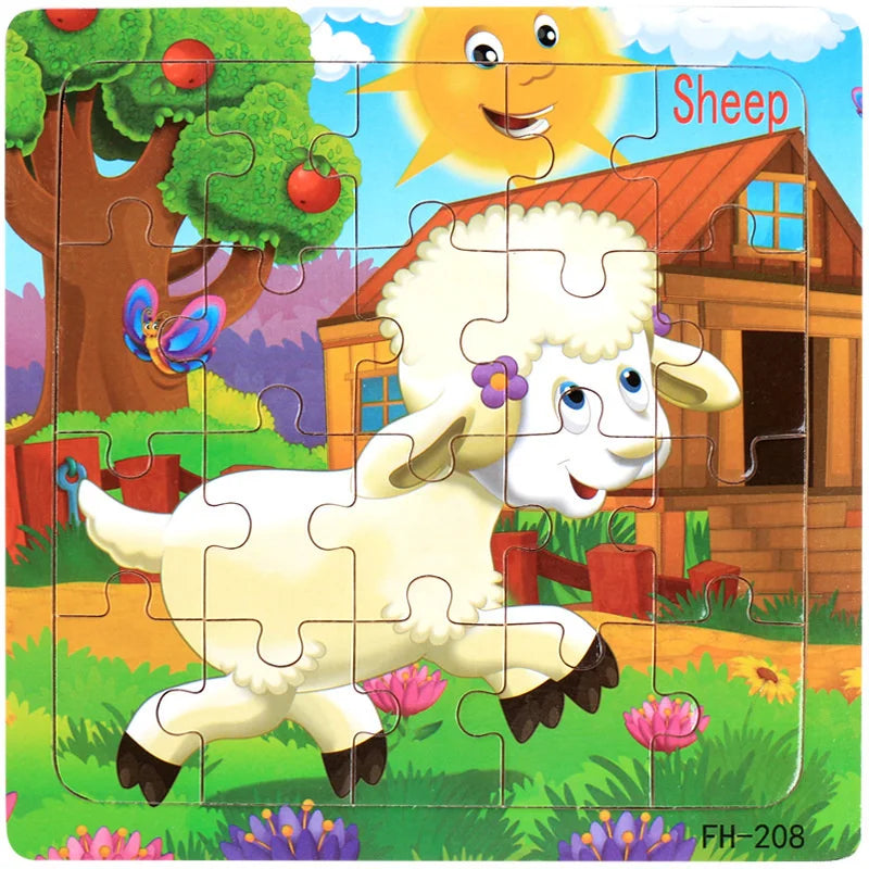 New 20 Piece Wooden 3d Puzzle Cartoon Animal Vehicle Jigsaw Puzzle Montessori Educational Toys For Kids Baby 1 2 3 Years by Smarsty