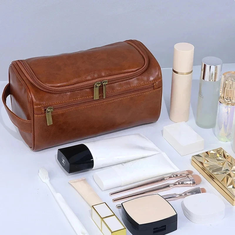 Leather Toiletry Bag for Men Women Dopp Kit Mens Hanging Toiletry Bag Travel Toiletry Bag for Traveling Large Cosmetic Bag for T - Smarsty