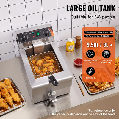 SucceBuy Commercial Deep Fryer Electric Countertop Fryer with Basket Stainless Steel Single Oil Fryer with Time & Temp Control - Smarsty