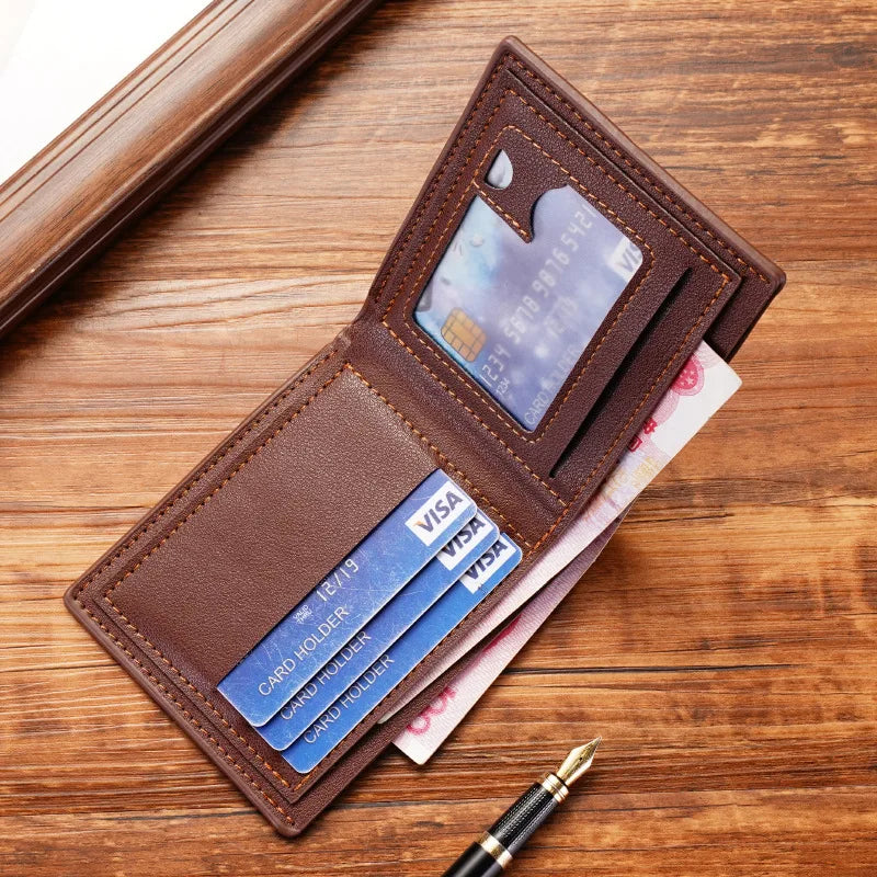 Men Short Bifold Faux Leather Masculina Billetera Credit ID Card Holder Wallet Billfold Purse Clutch Solid Hombre Business Slim - Smarsty