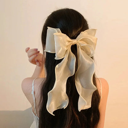 Girls Elegant Big Bow Satin Hair Clip Accessory - Smarsty