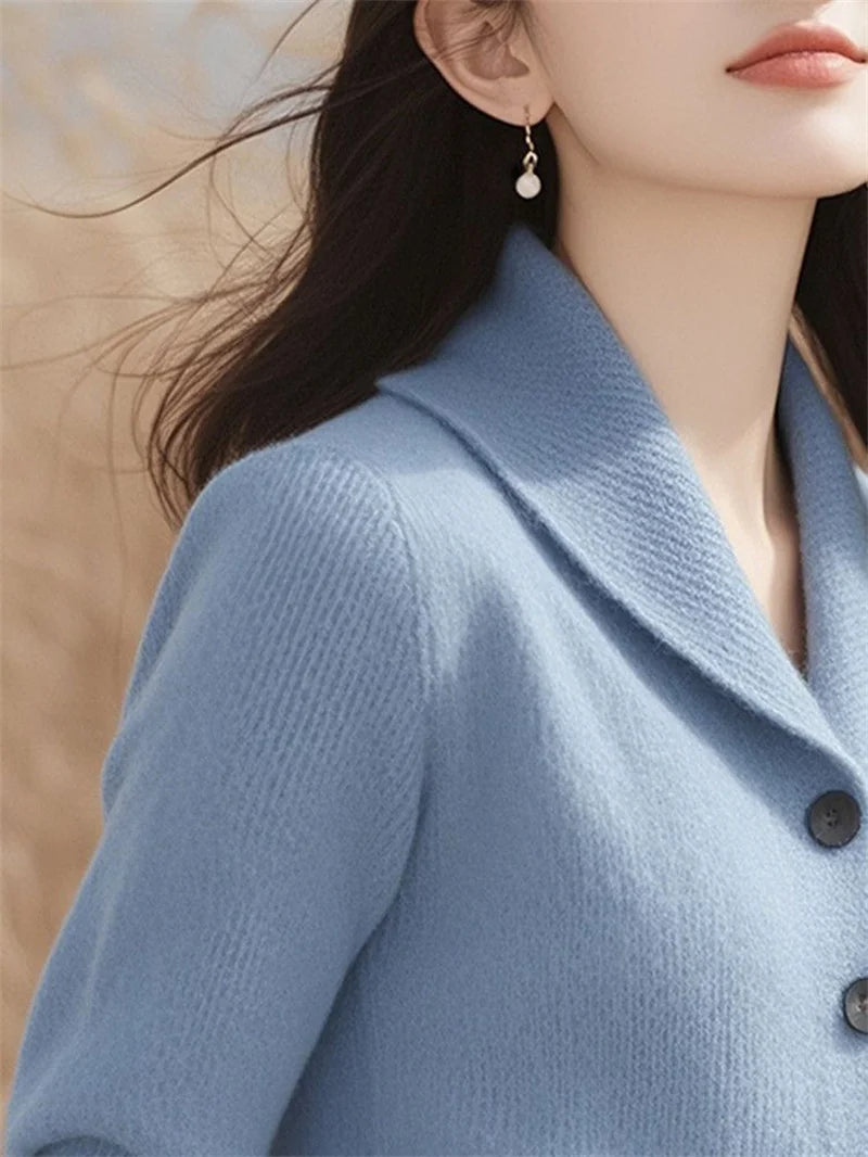 2025 New Spring Autumn Turndown Collar High End Women Knitt Cardigan Sweater Fashion Korean Version Female Knitwear Tops - Smarsty