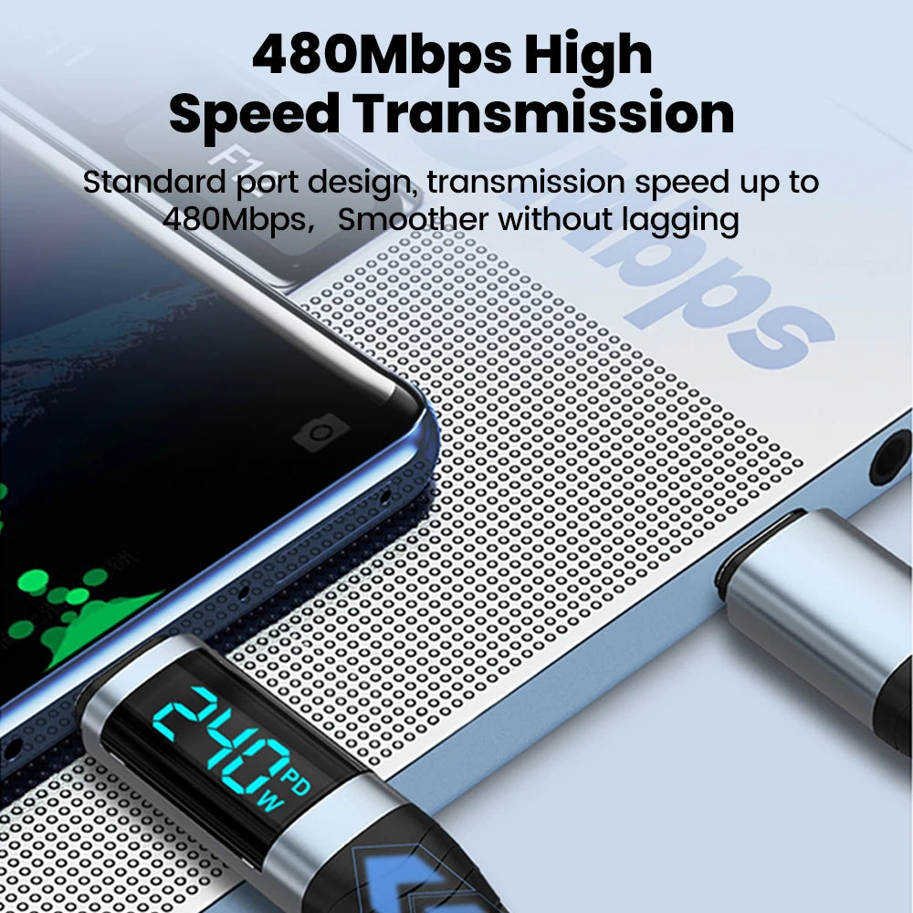 240W Type C to Type C Super Charge Digital Display Cable 0.5m-2m USB C Data Cable For Iphone 15 16 Samsung s24 s23 Huawei Xiaomi - Smarsty