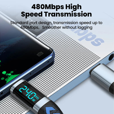 240W Type C to Type C Super Charge Digital Display Cable 0.5m-2m USB C Data Cable For Iphone 15 16 Samsung s24 s23 Huawei Xiaomi - Smarsty