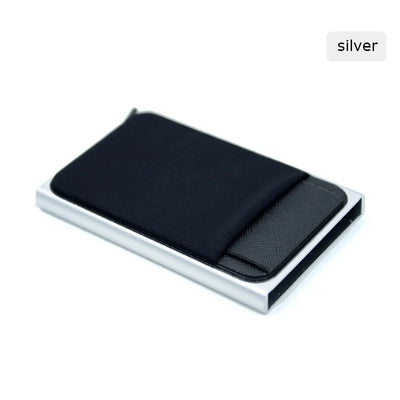 YUECIMIE Slim Aluminum Wallet With Elasticity Back Pouch ID Credit Card Holder Mini RFID Wallet Automatic Pop up Bank Card Case - Smarsty