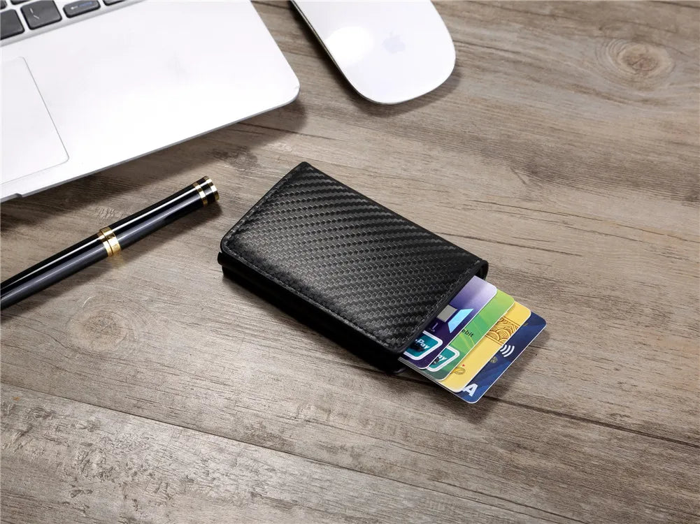 Rfid Aluminum Men Wallet Card Holders Purse Carbon Fiber Men Business Slim Thin Smart Wallet Credit Cardholder Case Note Holder
