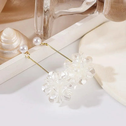 Korean Fashion White Crystal Flower Dangle Earrings for Women - Smarsty