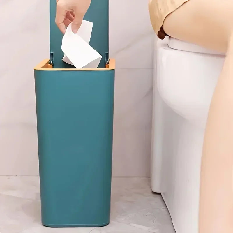Odor Proof Trash Can with One-Touch Modern Design Durable Plastic Bathroom Kitchen Bin Space Saving Leakproof