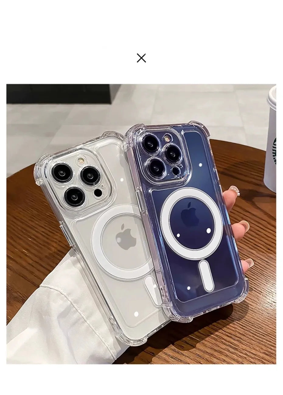 Luxury Wireless Charge Magsafe Transparent Case For iPhone 15 16 14 13 17 12 Pro Max Plus Magnetic Shockproof Soft Bumper Cover