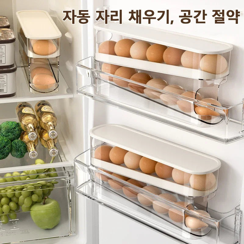 Slide Type Egg Carton Double Automatic Egg Roller Refrigerator Side Door Egg Storage Kitchen Countertop Egg Holder