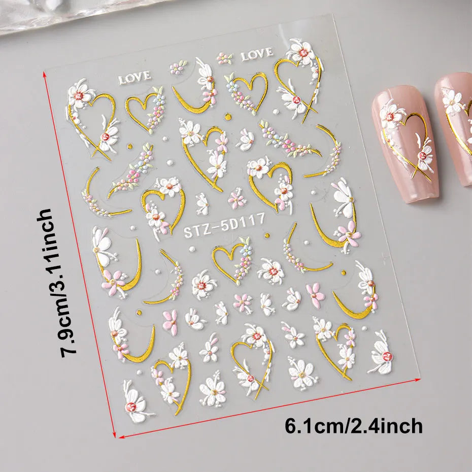 5D Kawaii Floral Nail Stickers for Wedding Decor - Smarsty
